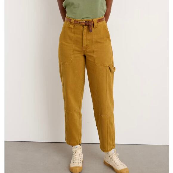 Alex Mill Golden Khaki Phoebe Pants 31 NEW Recycled Denim Cargo Barrel Jeans - Picture 1 of 7